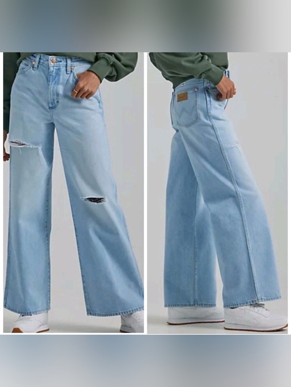 Wrangler Worldwide High Rise Wide Leg 661 Light Wash Distressed Denim Jeans 26